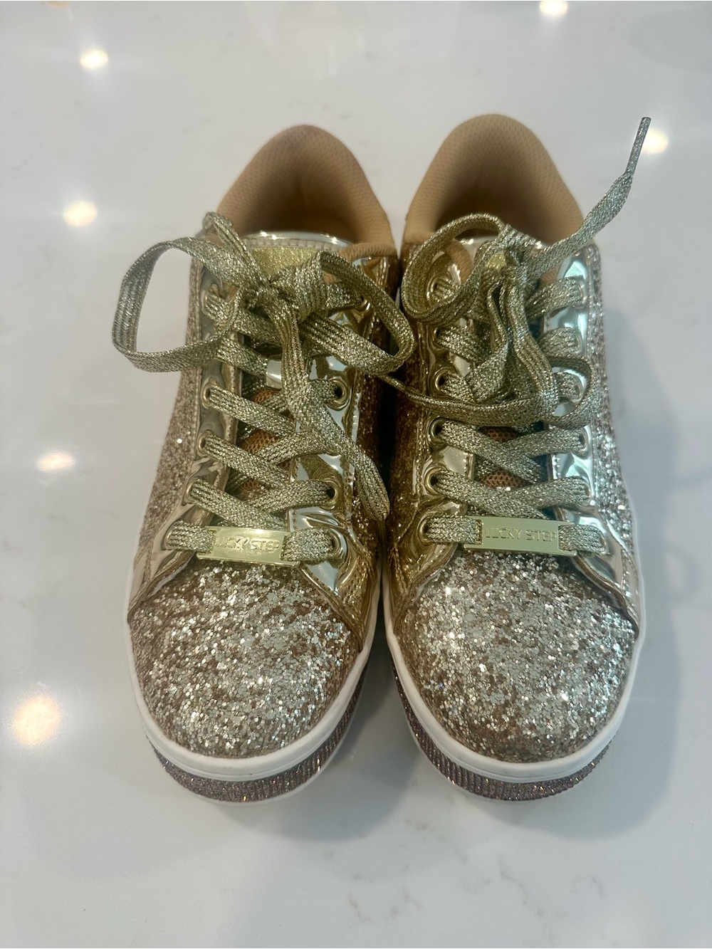 Sparkling Gold Glitter Lace-Up Women's Sneakers